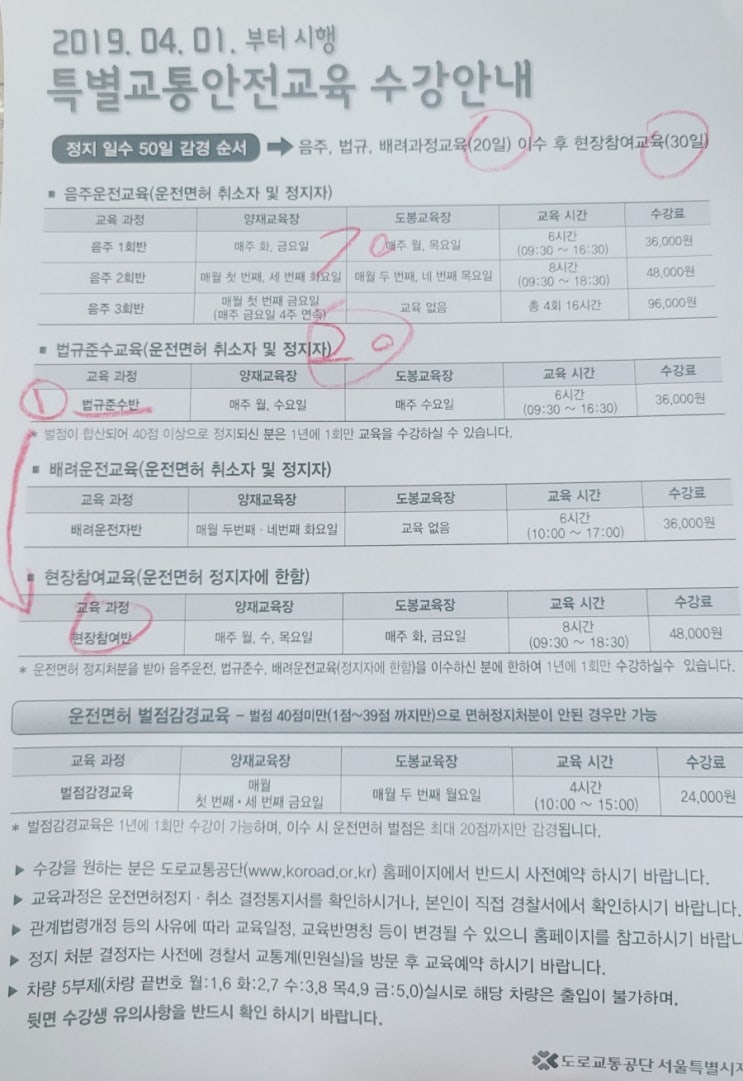  운전면허정지 일수 감경 가능한 특별교통안전교육 수강 제도