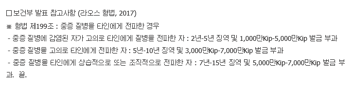  라오스 코로나19 관련 동향 지역별 환자 보건부 형법 내용 공지
