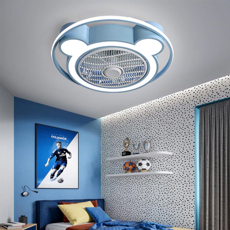 선호도 좋은 [쿨마켓] CFL-18 LED 38W 천장 리모컨작동 실링팬 라이트 어린이방등 남자아이 여자아이 키즈방 천장 선풍기등, 블루 ···
