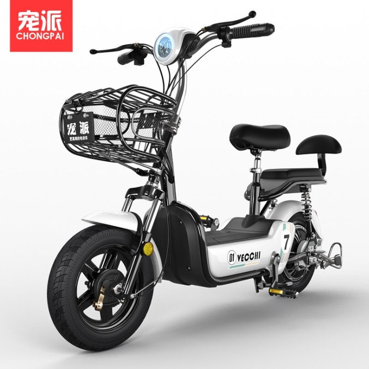리뷰가 좋은 전기자전거 Chongpai 2인용 전동자전거 12Ah 48v 전동스쿠터, 화이트 주행거리50km 12A 납산 배터리 추천합니다