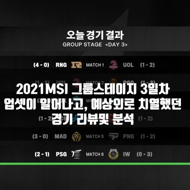 2021MSI 그룹스테이지 3일차리뷰및 분석 : 업셋의 날?