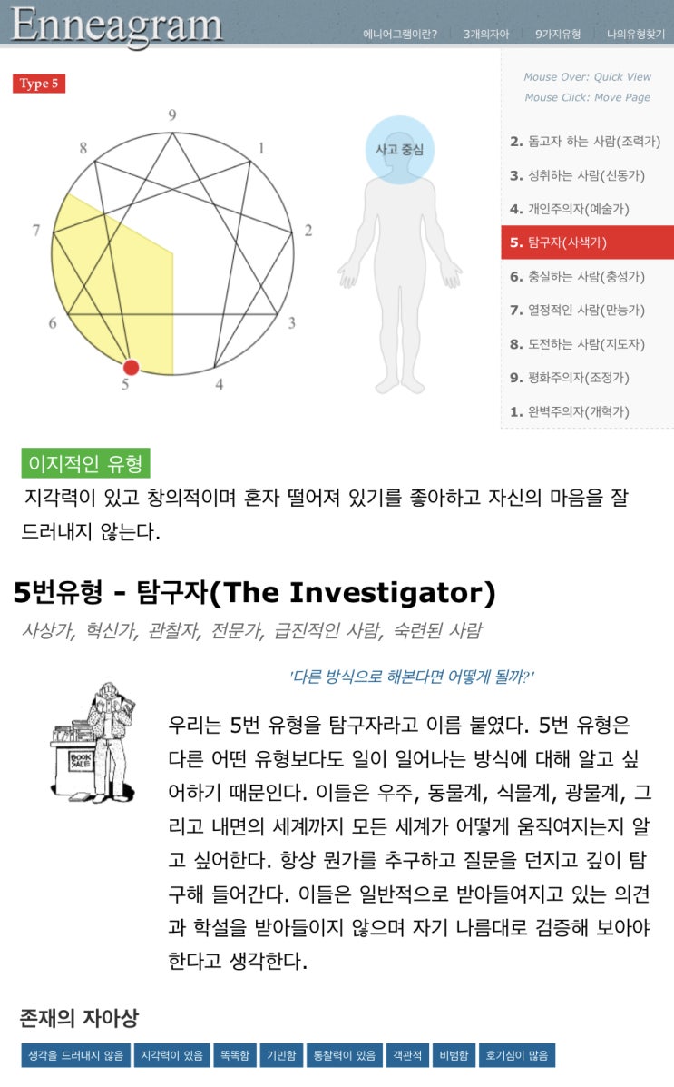  에니어그램 테스트해봤다 난 탐구자유형