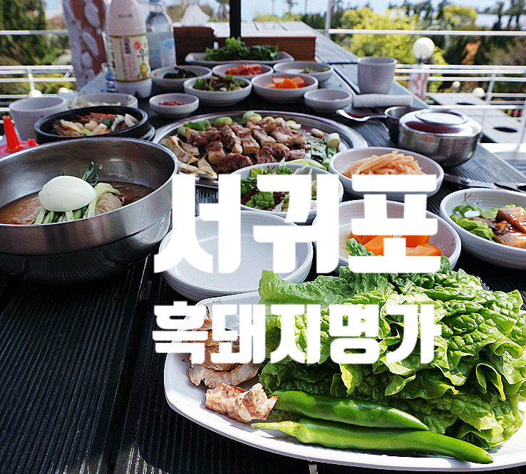 제주도바다뷰식당 서귀포 흑돼지명가에서 흑돼지 냠냠