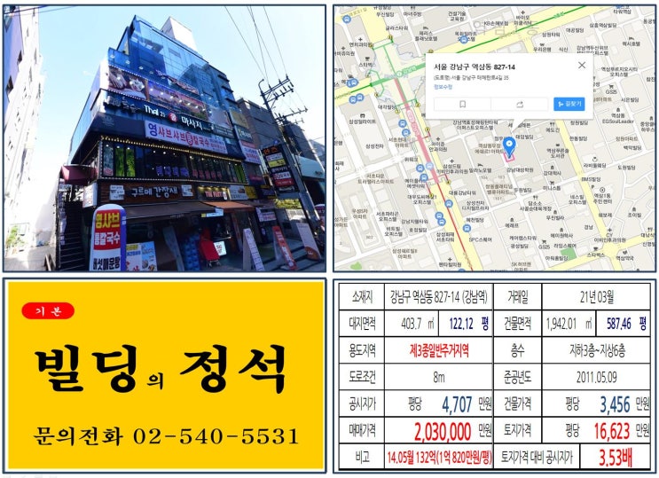 [강남구 영화배우 김태희 빌딩 200억 연예인 빌딩 실거래가 조회] 역삼동 827-14 (강남역) 203억 원, 평당 1억 6,623만 원 매매되었습니다. 강남대성학원, 가수 비