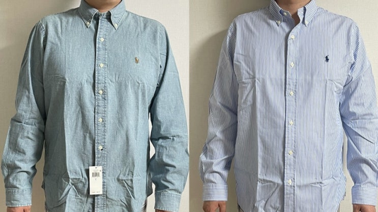  폴로 직구 남자 클래식핏 셔츠(청남방/스트라이프) L 사이즈 리뷰/ 착샷/Chambray/Blue White