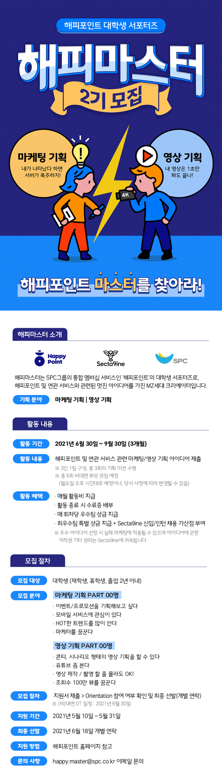 [대학생 대외활동] SPC 해피포인트 대학생 서포터즈 해피마스터 2기 모집