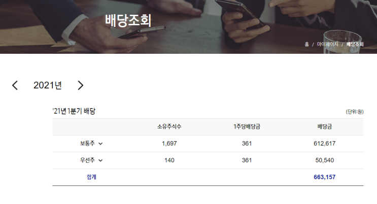  삼성전자 21년도 1분기 배당조회 오픈! : 삼전, 삼전우 배당금