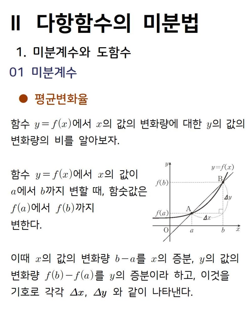 수학 2 개념정리] 2. 다항함수의 미분법 (1) 미분계수와 도함수 : 네이버 블로그