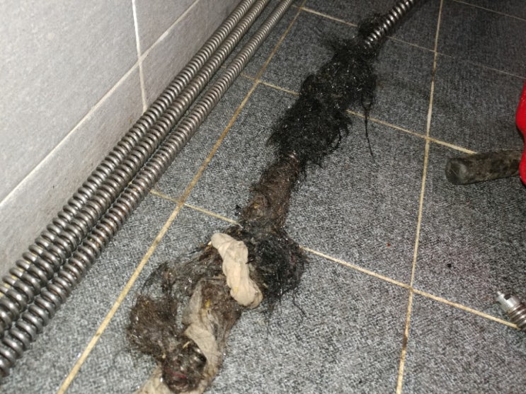  물이 거의 내려가지 않던 인천 주안동 화장실 바닥 배수구, 머리카락이 이렇게 많이 있었으니 막힐 수밖에요.