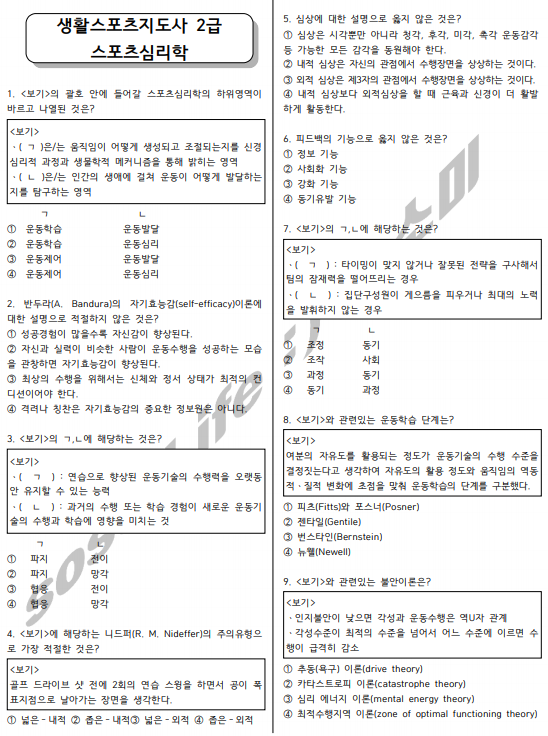  생활스포츠지도사2급 스포츠심리학 소소미 모의고사 문제 공유