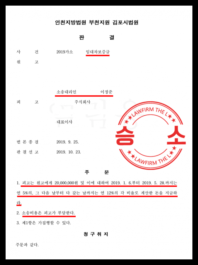  임대차보증금반환 소송 승소하고 비용까지 상대가 부담한 사례