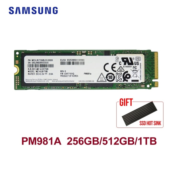 인기 많은 삼성 PM981A M.2 SSD 512GB 1 테라 바이트 내장 솔리드 드라이브 M2 NVMe PCIe 3.0x4 노트북 SSD 열판 포함 ···