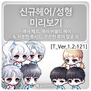  [신규 캐시 T_1.2.121] 메이플스토리 신규 헤어 & 신규 성형 미리보기 : 애쉬 페르, 애쉬 버블리, 시원한 원더 바니 헤어 외 / 차분한 루시드, 은은한 루어 얼굴 외