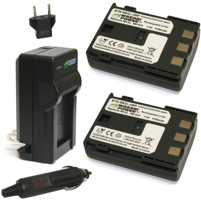 인기 많은 Wasabi Power Battery (2-Pack) and Charger for Canon NB-2L NB-2LH BP-2L5 BP-2LH DC301 DC310 DC3