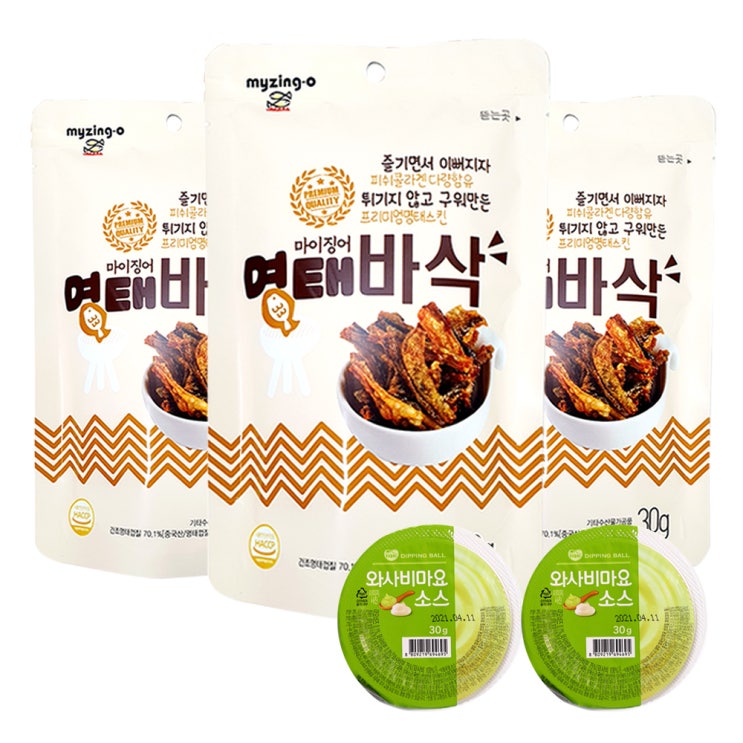 많이 팔린 해야미 마이징어 명태바삭 스낵 3p + 와사비마요 소스 2p, 30g, 3세트 ···