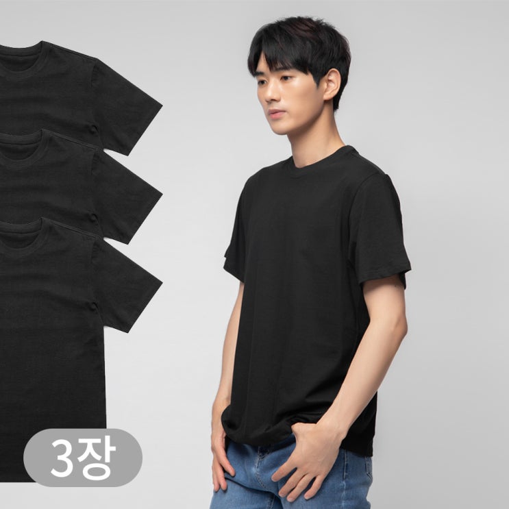 잘나가는 남녀공용 30수 라운드 반팔티 블랙 3장 ··· 잘나가는 남녀공용 30수 라운드 반팔티 블랙 3장 ···
