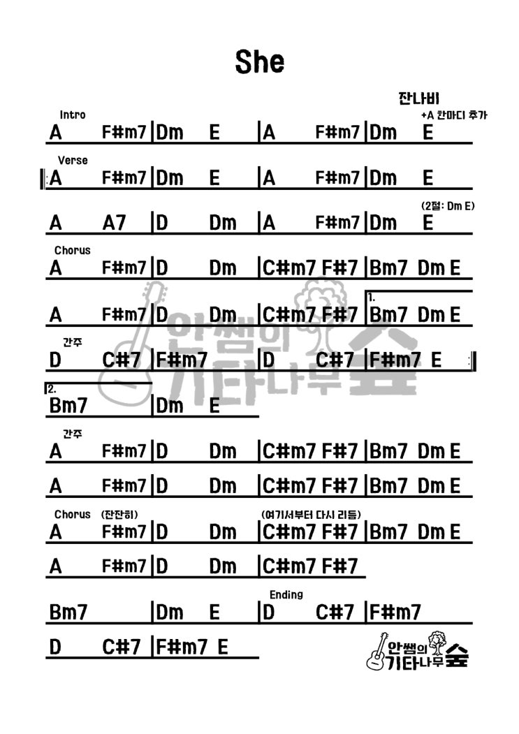 잔나비 - She [기타코드악보]