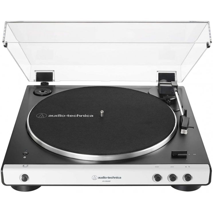 인기있는 Audio-Technica AT-LP60XBT-WH 완전 자동 Bluetooth 벨트 드라이브 스테레오 턴테이블 화이트 / 블랙 Hi-Fidelity 33 -1/3, 단일