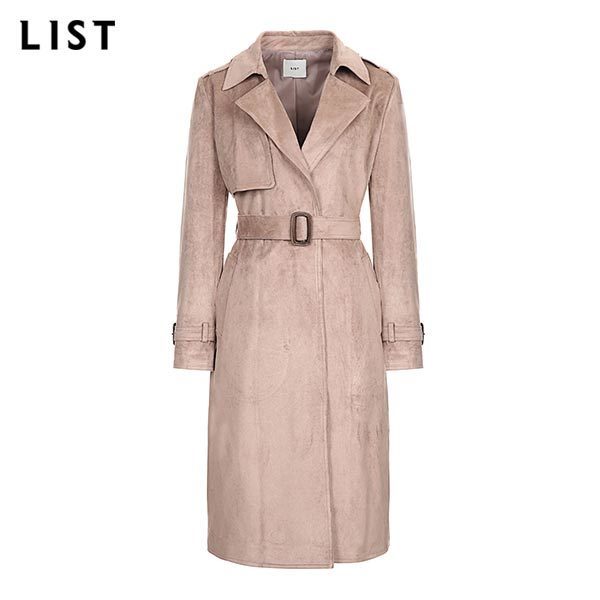  인지도 있는 [리스트] 스웨이드 벨티드 트렌치 코트_TWWBYJ70130_DB ···