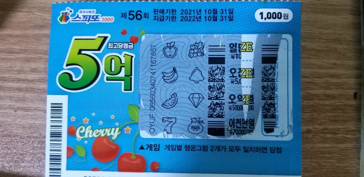  [오늘일기] 어제 내차랑 같은 번호차를 보고 행운을 시험해보려 복권을 샀는데...