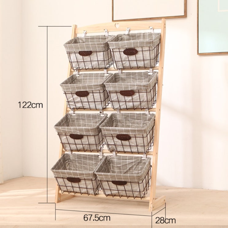 갓성비 좋은 거실 다용도 바구니 선반 장난감 소품 수납대 스탠드식 가구 수납함 공간 절약 사다리형, 4단더블그레이개 추천합니다