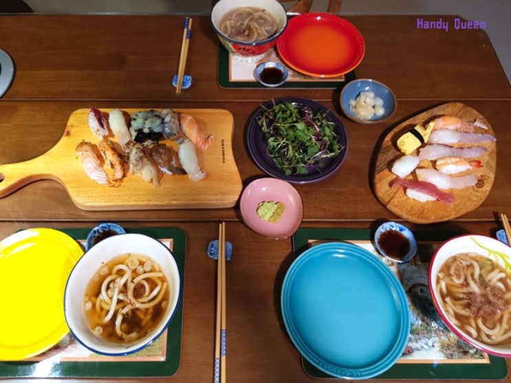  나무도마 초밥 플레이팅으로 식탁꾸미기 / 홈카페 테이블세팅