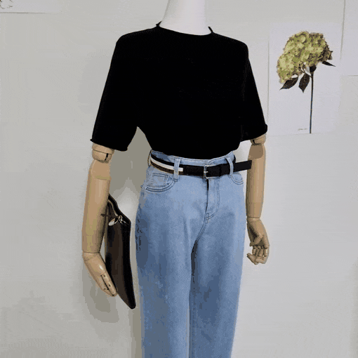  [톰***] 자수 벨티드 데님 팬츠