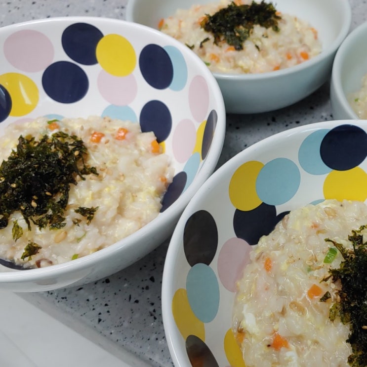  아빠표 요리, 아빠표 집밥 : 주말 아침 늦은 잠~ 초간단 아빠표 야채죽으로 가볍게 아침을 시작한다, 닭 육수로 냉파 야채죽 요리^^
