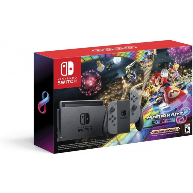 가성비 뛰어난 Gray Joy-Con + Mario Kart 8 Deluxe(전체 게임 다운로드) 포함 닌텐도 스위치: 비디오 게임, 1, 단일옵션 ···