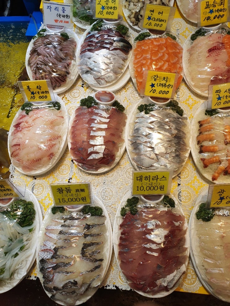  (제주살이)제주 동문시장 사람도 별로 없고 저렴한데.......(뿔소라, 한치회, 갈치 구입)