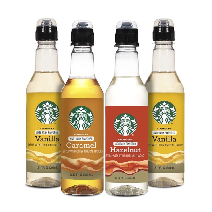 잘나가는 스타벅스 Starbucks Variety Syrup 4pk 커피 시럽 4개 바닐라 헤이즐넛 카라멜 360ml 미국, 1세트 ···