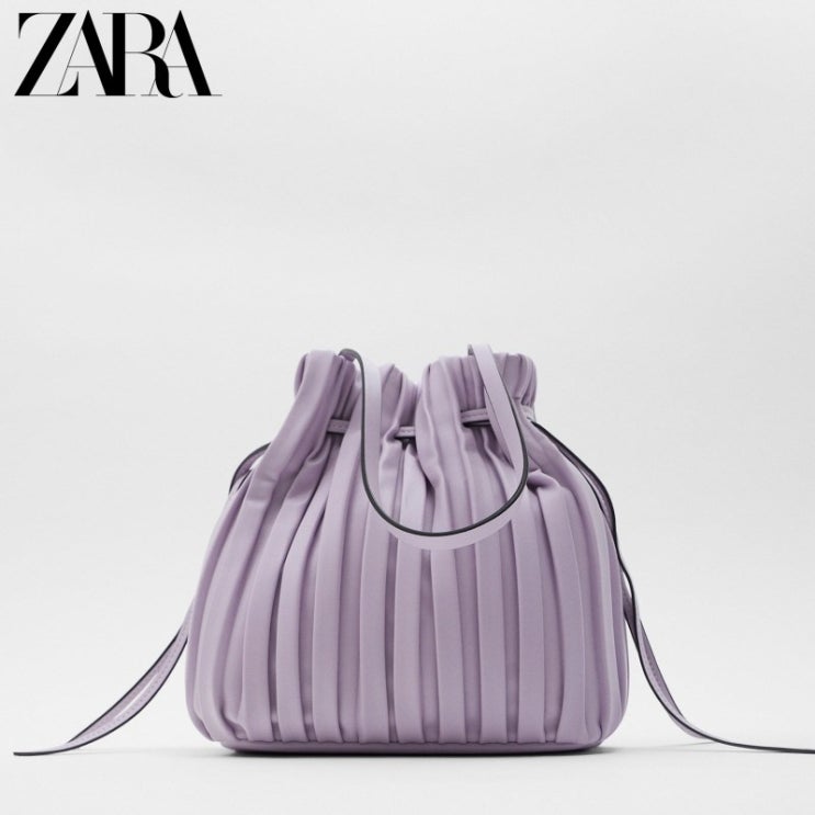 리뷰가 좋은 ZARA ZARA 자라 플리츠 미니 버킷백 제비퍼플보라블랙주름 추천해요