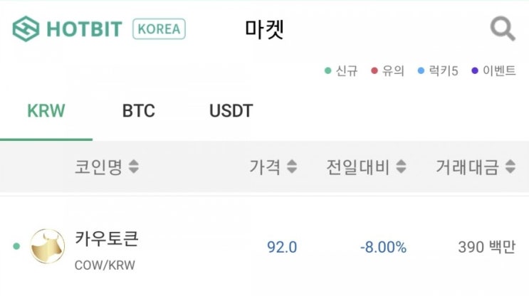  카우토큰 핫빗코리아 상장완료!