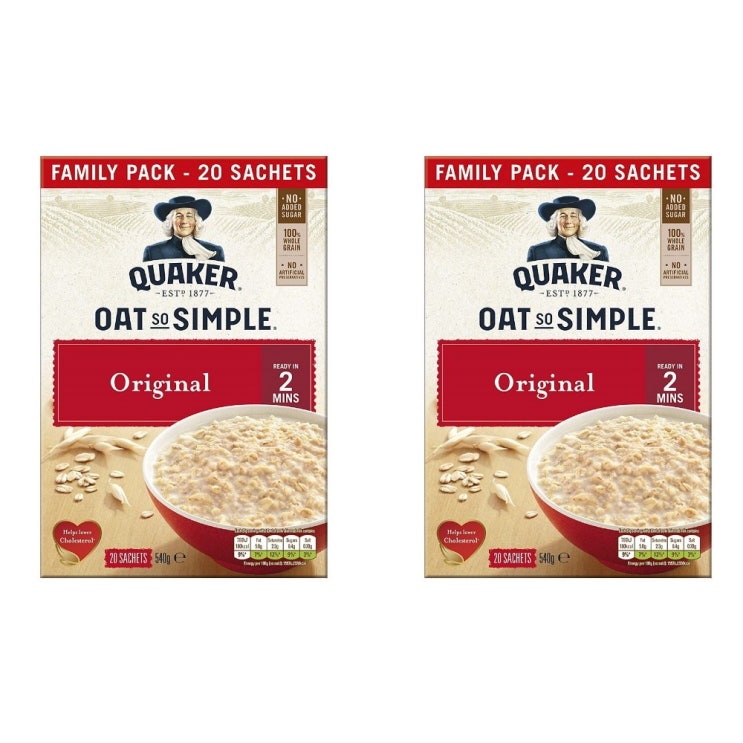 인기 많은 Quaker 퀘이커 포리지 오트밀 Oat So Simple Original 540g 2개 ···