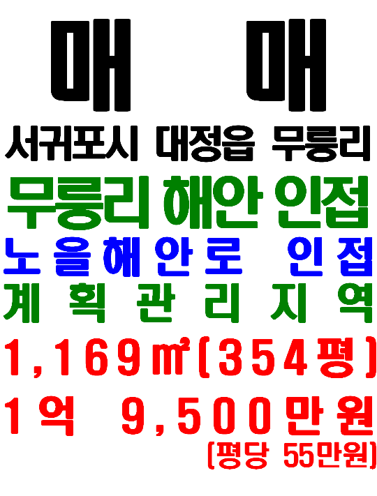  제주 해안 경관 보여지는 전망 좋은 토지 매매 : 서귀포시 대정읍 무릉리 토지(매물번호 540)