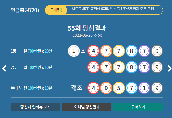 연금복권 55회 당첨번호 및 당첨결과 / 연금복권 56회 구매후기