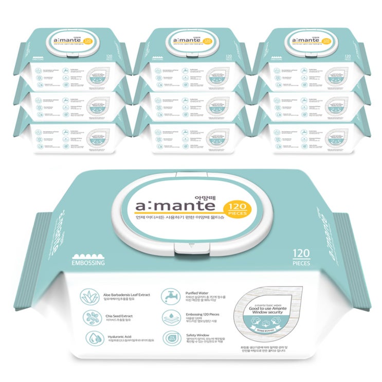 인기 많은 아망떼 베이직 엠보싱 물티슈 캡형, 120매, 10팩 추천합니다