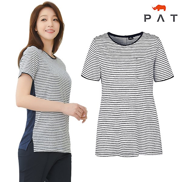  핵가성비 좋은 PAT 린넨폴리 스트라이프 티셔츠 1E45309 좋아요