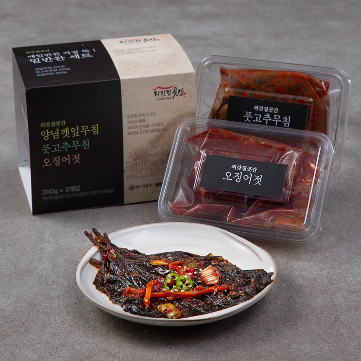 가성비 뛰어난 외갓집곳간 매일반찬 걱정 뚝 깻잎무침 200g + 고추무침 200g + 오징어젓 200g, 1세트 ··· 가성비 뛰어난 외갓집곳간 매일반찬 걱정 뚝 깻잎무침 200g + 고추무침 200g + 오징어젓 200g, 1세트 ···