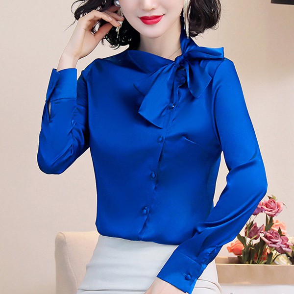  많이 팔린 에블 대박걸 비딧 사이드 리본넥 새틴 여자 정장 블라우스 4color S-2XL 추천합니다