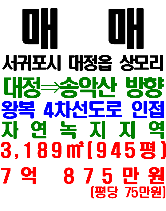  송악산 가는 4차선 도로에 인접한 서귀포시 대정읍 상모리 토지 매매(매물번호 546)