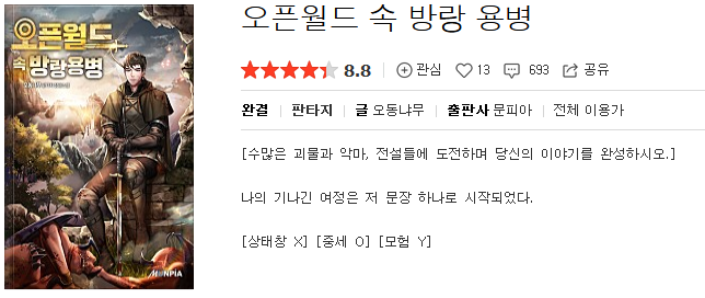  오픈월드 속 방랑용병 - 오동냐무 : 평점(7/10) // 게임빙의물 중 상위권 수작