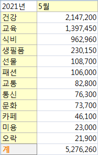  [가계부] 21년 5월 소비기록