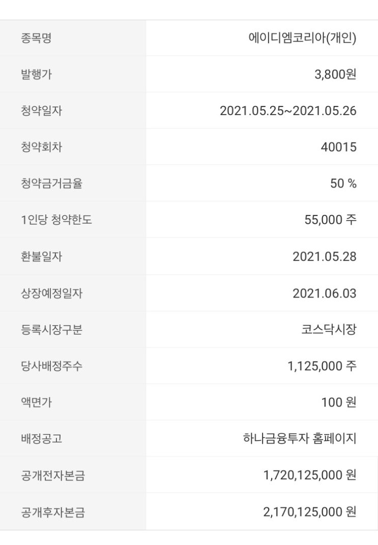  에이디엠코리아(adm코리아) 공모주 청약 후기와 결과