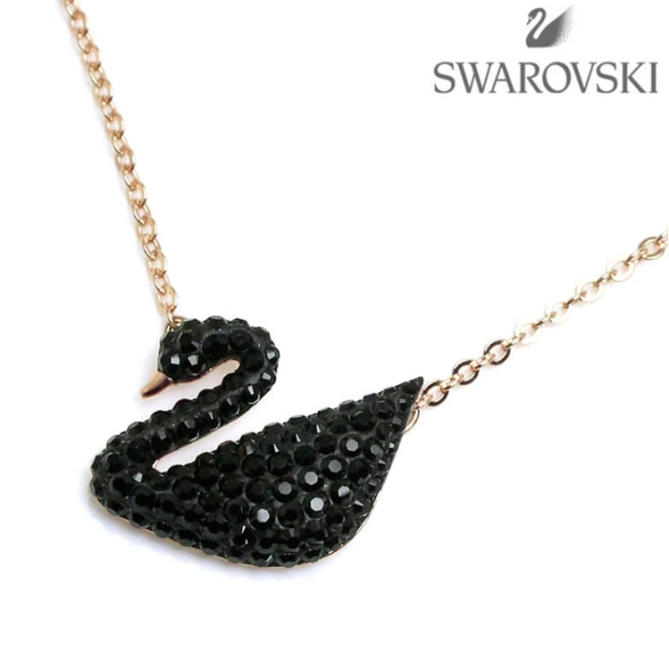 후기가 좋은 &lt;Swarovski&gt; 스와로브스키 블랙 스완 펜던트 로즈골드 톤 플래팅 목걸이 ···