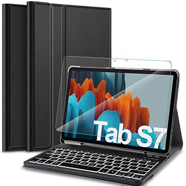 잘팔리는 IVSO Samsung Galaxy Tab S7 키보드 케이스 (강화 유리 포함) [QWERTZ Deutsches] 삼성 Galaxy Tab ···