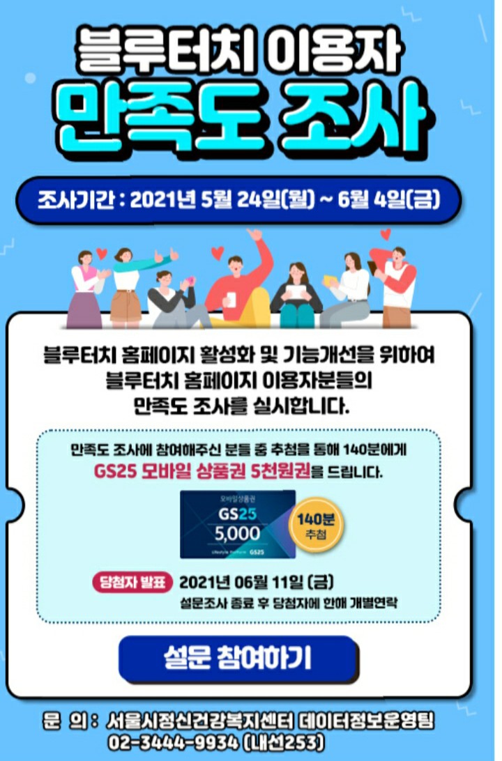  [2021/5/24~6/4] 서울시정신건강복지센터, 홈페이지 블루터치 만족도 조사 GS25 5000원 140명