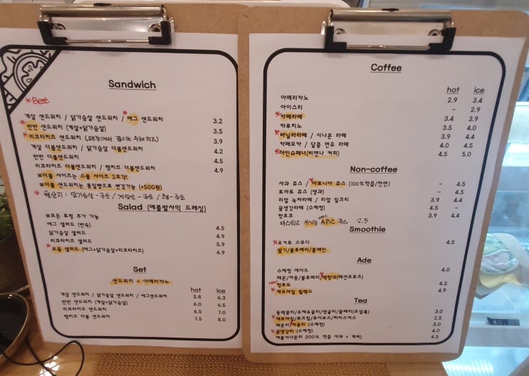  동탄역 앨리스빌, 더샌드위치카페 메뉴