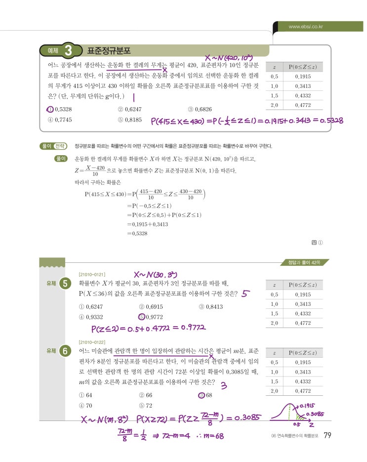 수능특강 확률과 통계 p79, p81) 06 연속확률변수의 확률분포 예제 및 유제 문제 및 풀이 2 수능특강 확률과 통계 p79, p81) 06 연속확률변수의 확률분포 예제 및 유제 문제 및 풀이 2