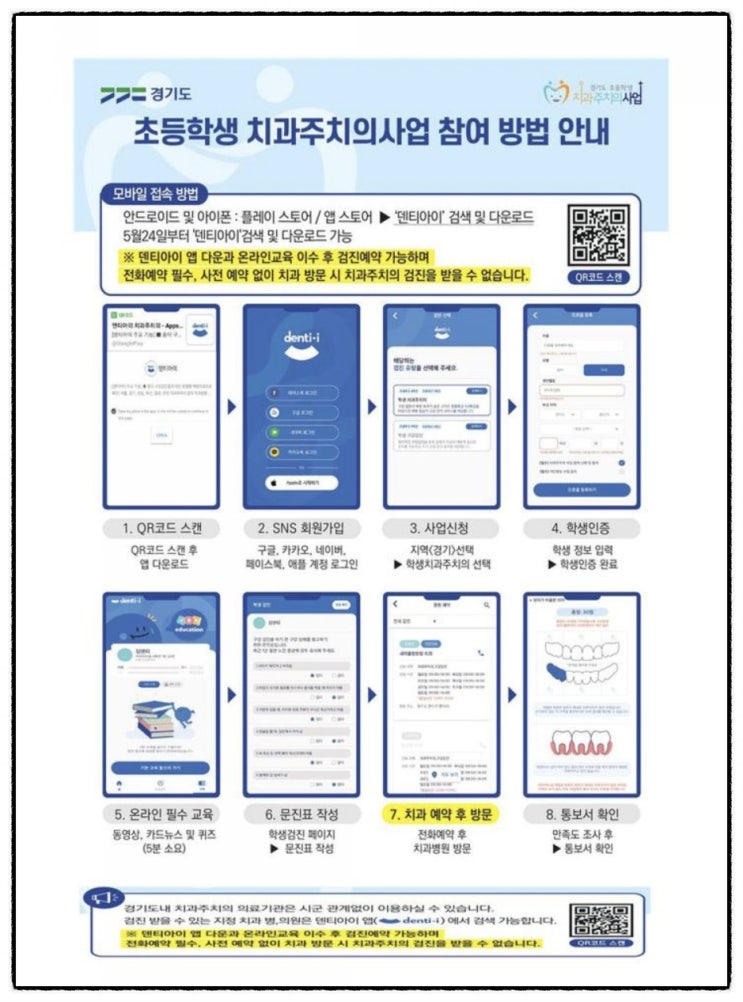  4,5학년 경기도초등학생 치과주치의 검진 신청방법 및 절차 (6~11월)